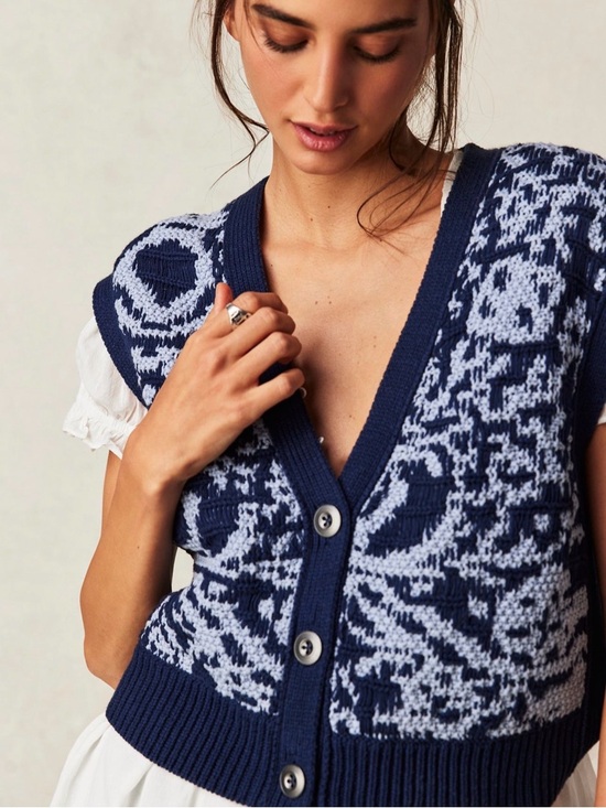 Free People Sweaters - Free People Tapestry V-Neck Sweater Vest Blue